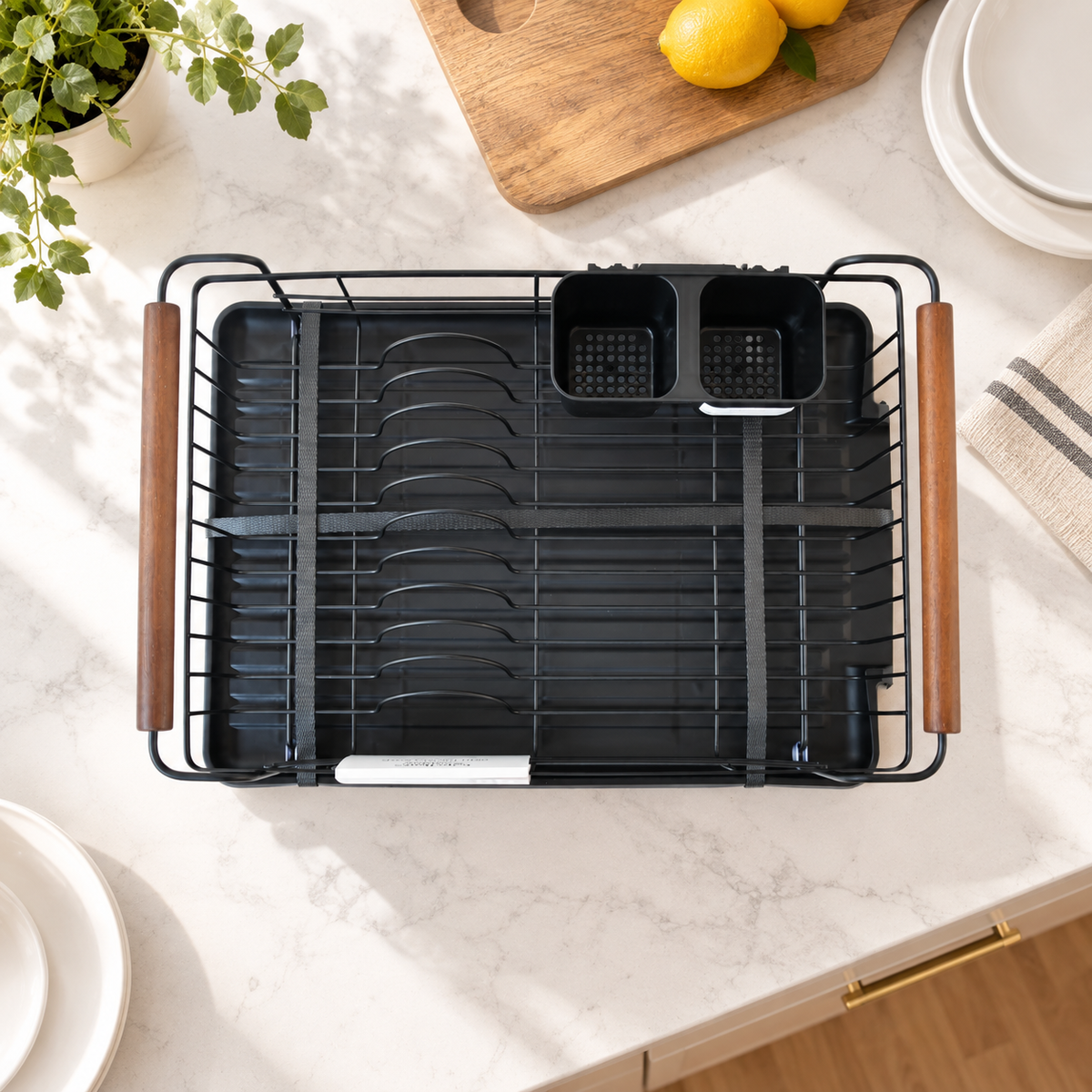 Acacia Wood & Metal Dish Drying Rack
