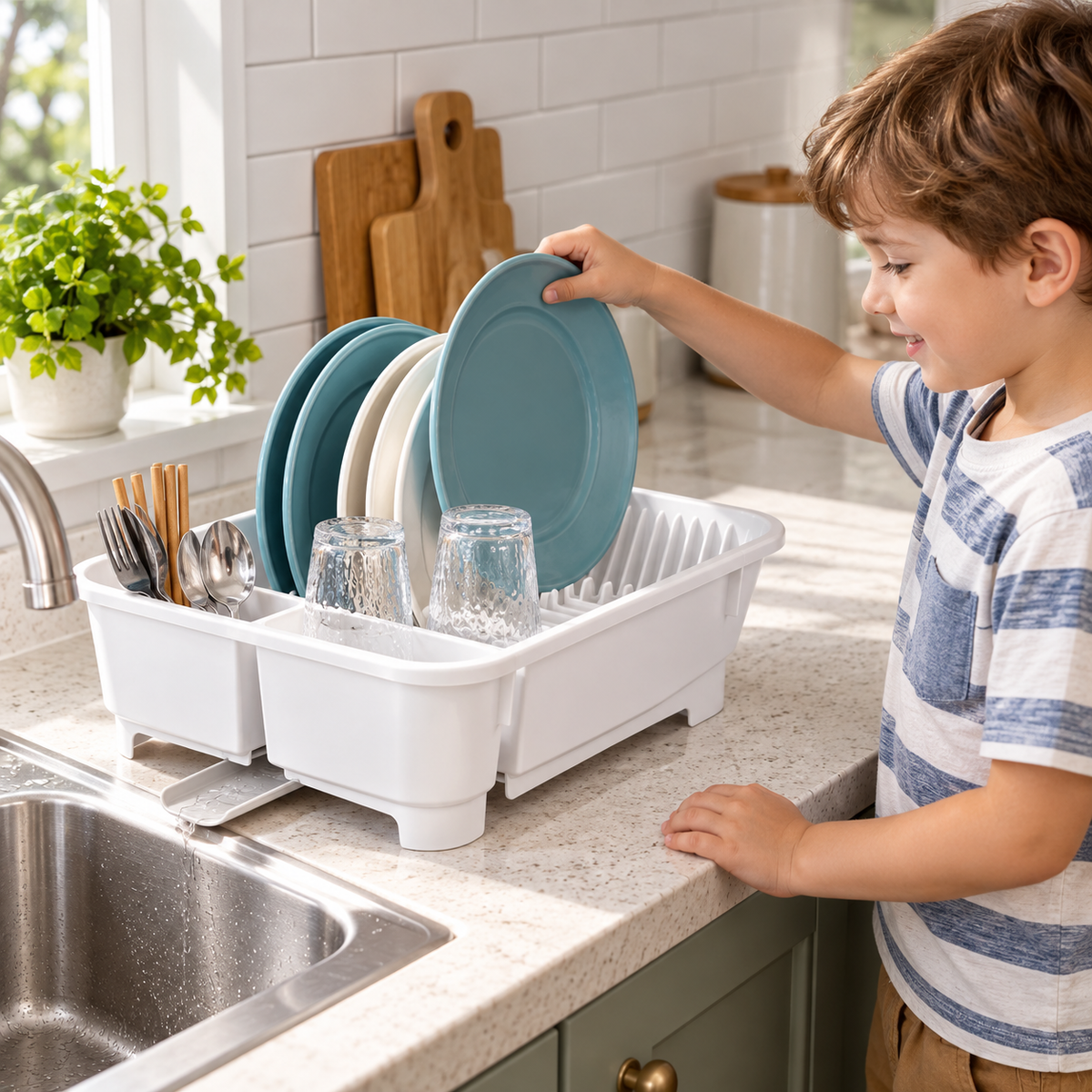Self-Draining Dish Rack with Retractable Spout