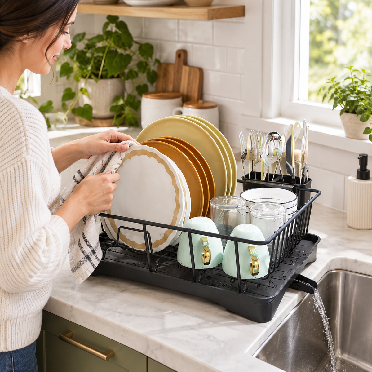 Countertop Dish Rack with Drying Tray